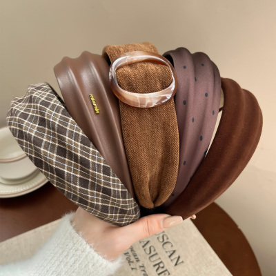 高级感咖色高颅顶发箍女