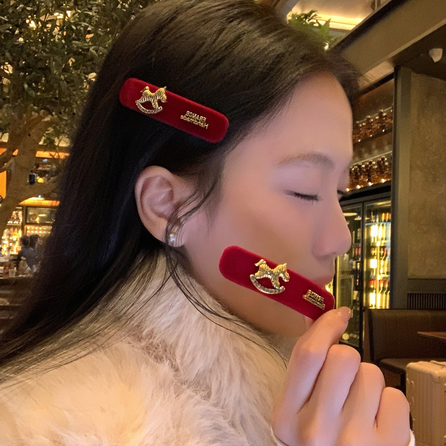 红色新年小马发夹女高级感前额侧边刘海夹子后脑勺一字夹发卡头饰,饰品/流行首饰/时尚饰品新,发饰,淘宝优惠券,粉丝福利购,淘宝优惠卷