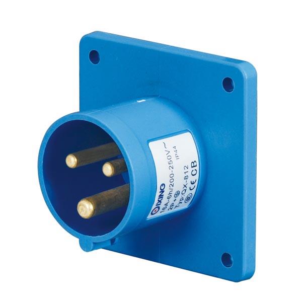 工业防水插头暗装公头反装器具16A3芯2P+E 220-250V IP44单相蓝色