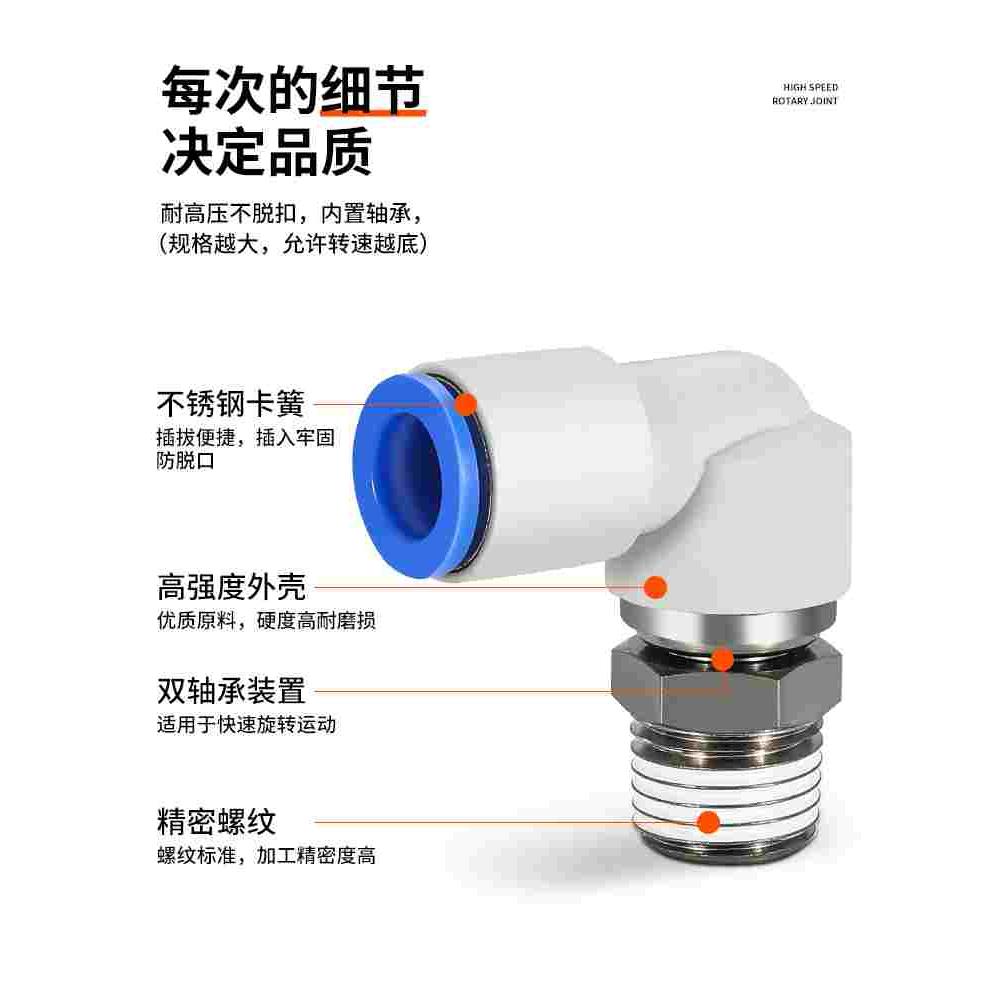 高速旋转接头KSH直角弯头KSL4/6/8/10-M5/M6/01/02/03/04气管气动