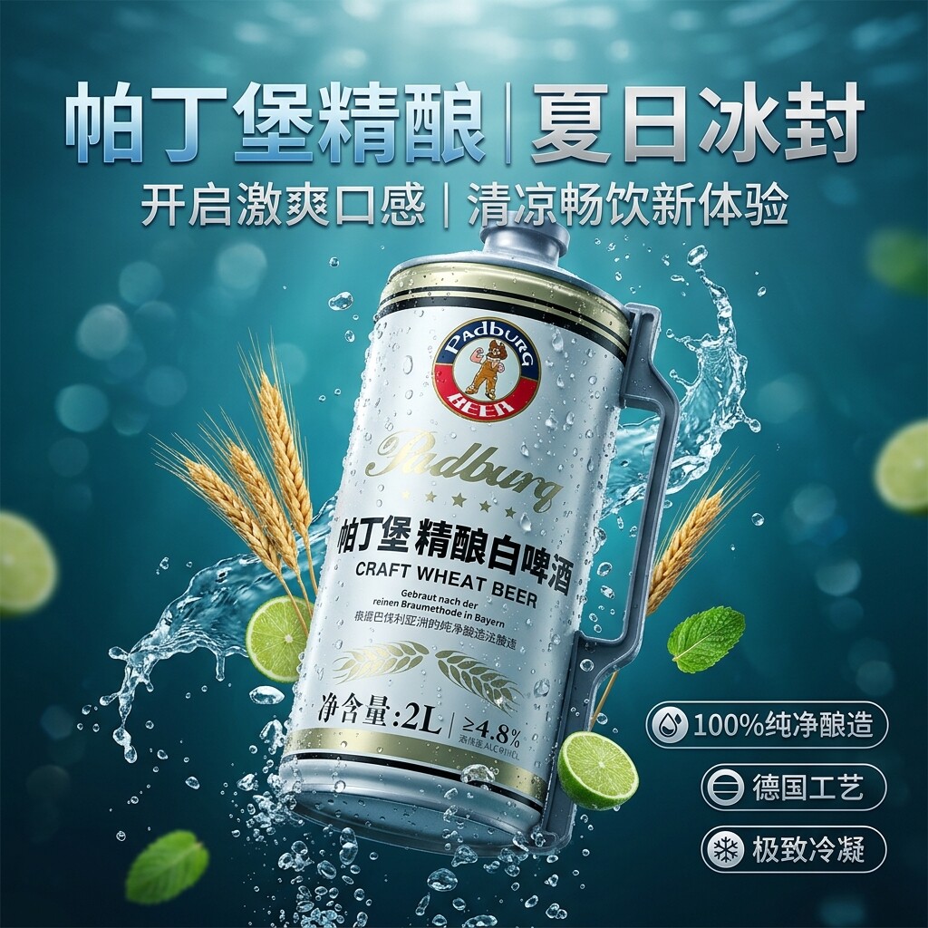 帕丁堡  原浆精酿啤酒2L桶装全麦德系工艺白啤整箱高浓度扎啤