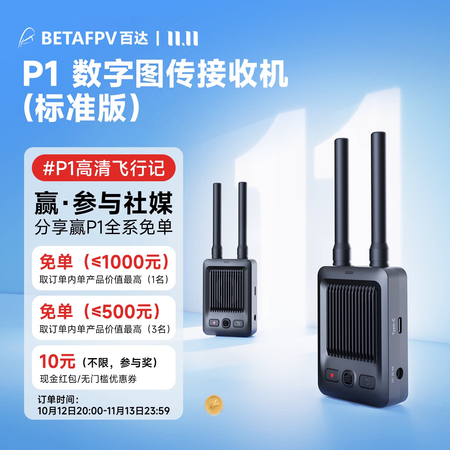 BETAFPV P1数字图传接收机Mini HDMI高清1080P高清FPV画面
