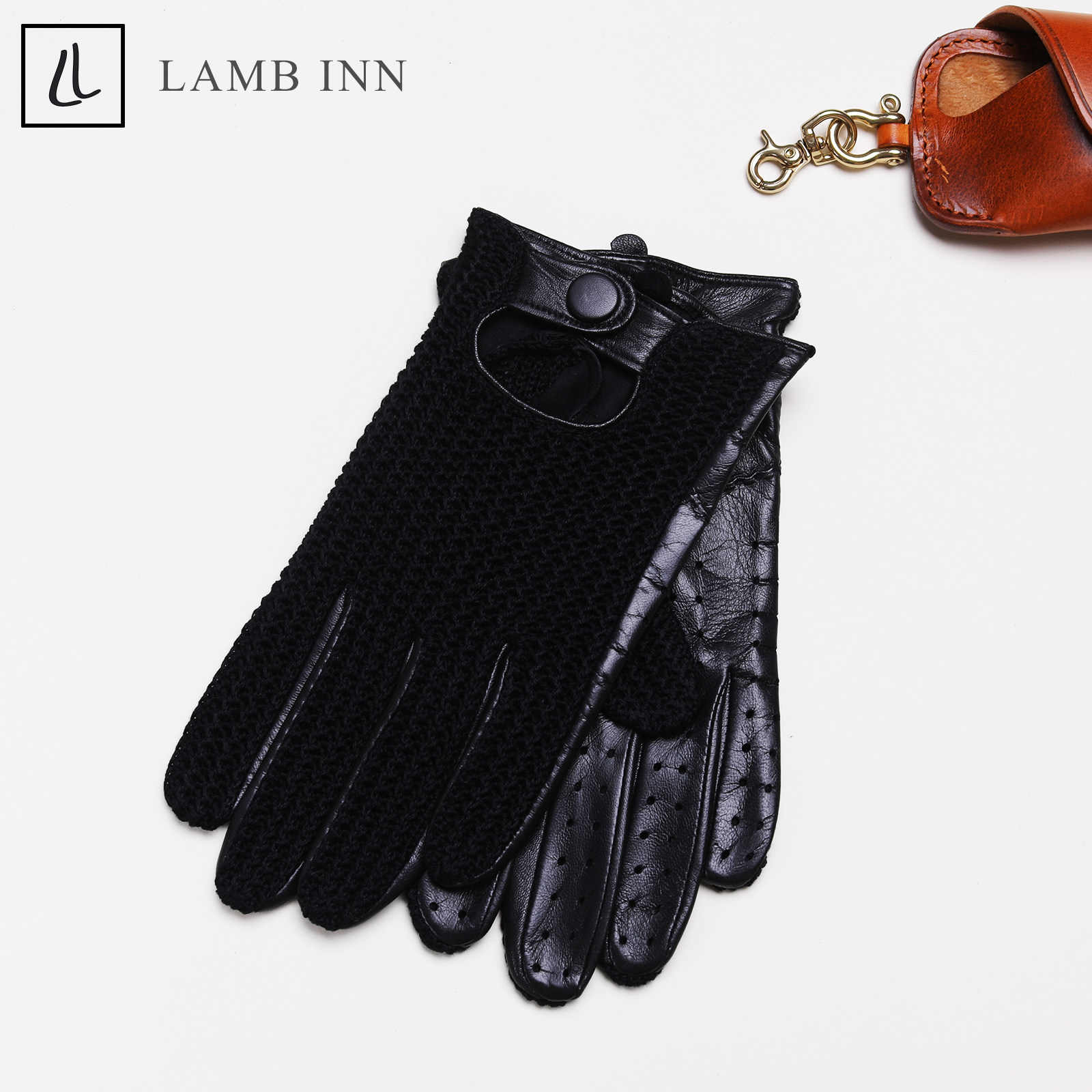 曼哈顿复古哈雷摩托机车真山羊皮手套男驾驶春秋透气针织网面防滑