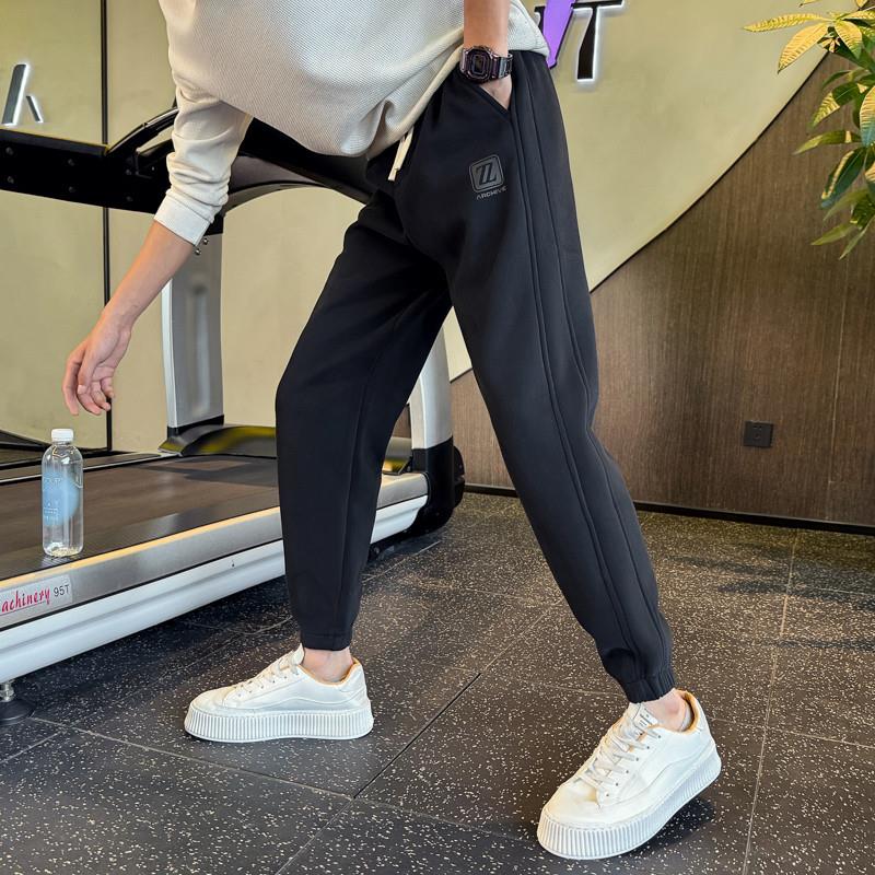 加厚加绒卫裤男士春秋冬季新款束脚运动男裤2024美式小脚休闲裤帅