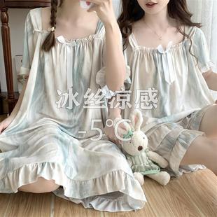 夏 2025新款 女士冰丝睡裙女夏季 300斤胖mm宽松家居服大码 睡衣套装
