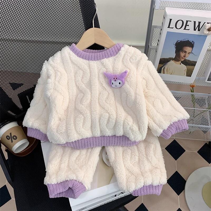 女宝宝加绒保暖睡衣2025秋冬款法兰绒套装小女孩加厚珊瑚绒家居服