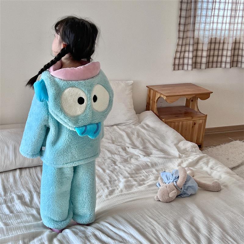 丑陋的鱼睡衣有趣的儿童珊瑚天鹅绒套装秋冬男孩和女孩加厚可爱温