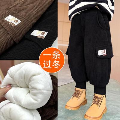 男童裤子加绒加厚冬季儿童灯芯绒裤宝宝外穿夹棉东北一条过冬棉裤