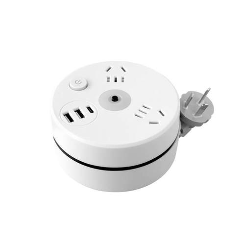 可收纳挂墙多功能插排带USB小夜灯办公室家用宿舍长线多孔接线板