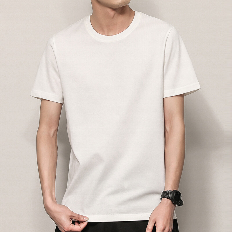夏季潮流重磅纯棉纯色纯白百搭宽松内搭半袖短袖t恤男打底上衣服