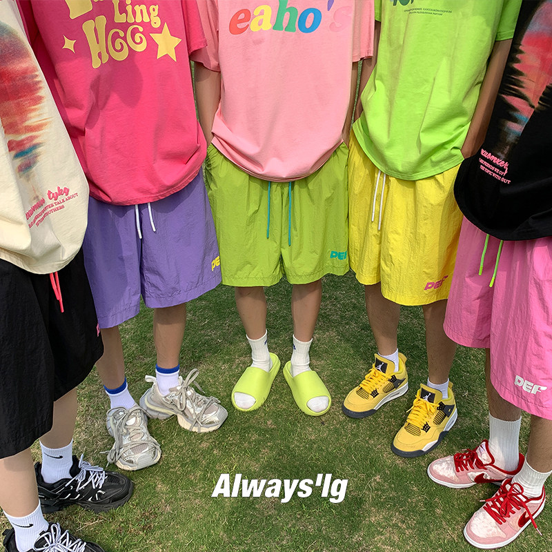 多巴胺风格彩色冰丝短裤男速干夏薄款情侣休闲泳裤可下水沙滩裤子