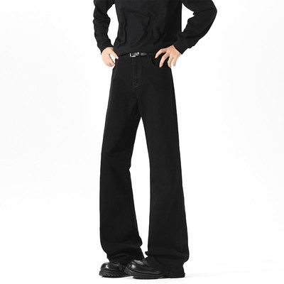 cleanfit夏季bootcut黑色弯刀微喇牛仔裤男vibe美式修身直筒裤子