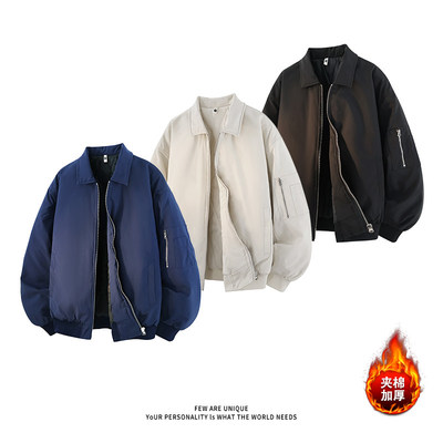 cleanfit藏青色外套男款秋季翻领美式复古飞行夹克情侣装潮牌上衣