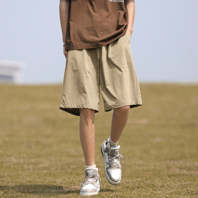 日系cityboy卡其色短裤男款夏季宽松运动阔腿裤男生休闲五分裤子