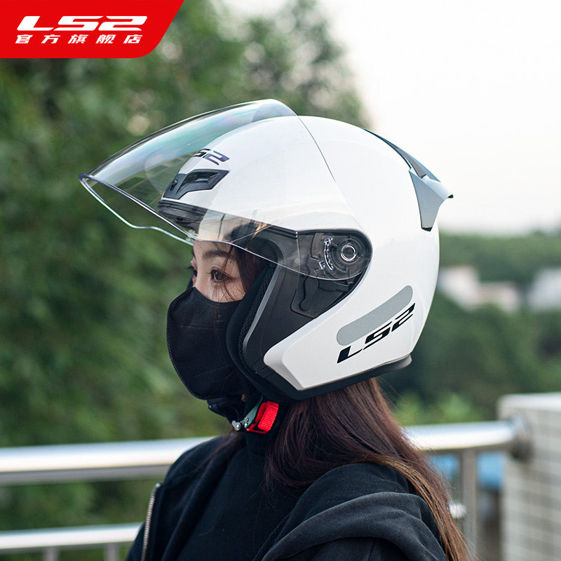 LS2夏季摩托车半盔大码男女士通勤电动车头盔踏板四分之三盔OF608