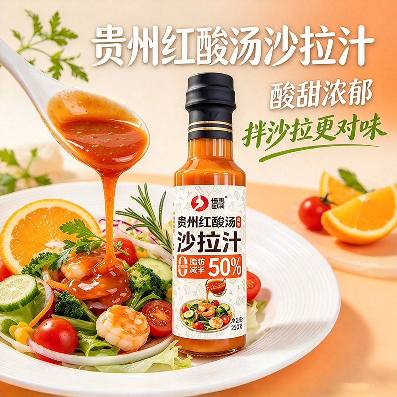 贵州红酸汤沙拉汁健身轻食蔬菜水果焙煎沙拉酱拌面拌菜调味料汁