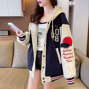 连帽棒球服外套女秋冬款2025新款初高中学生休闲夹克外套大童上衣