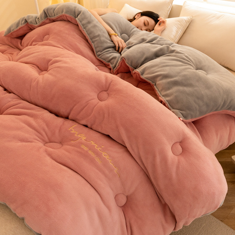 双面牛奶绒冬被加厚保暖10斤棉被芯珊瑚法兰绒被子冬被加绒不掉毛