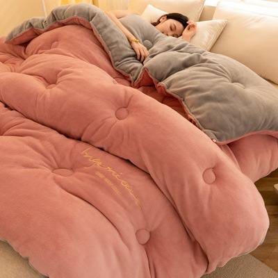 双面牛奶绒冬被加厚保暖10斤棉被芯珊瑚法兰绒被子冬被加绒不掉毛