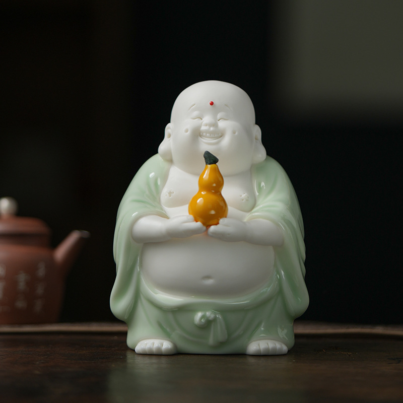 柿柿如意柿子弥勒佛茶宠摆件精品可爱小葫芦笑佛大肚佛家居小摆件