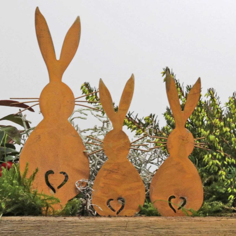 3 Rabbit Yard Plugin生锈的兔子复活节剪影庭院装饰品