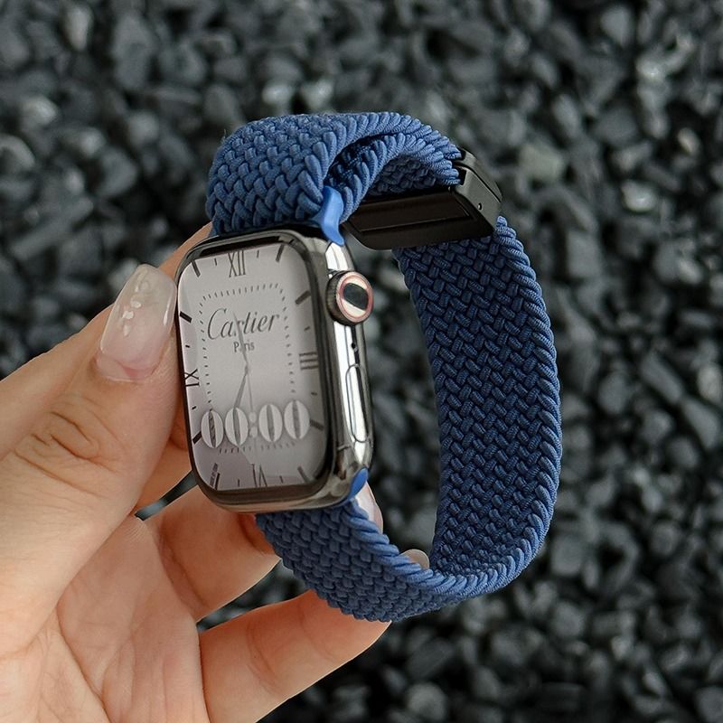 苹果手表S10表带弹力尼龙iwatchS9磁吸透气表带apple watch夏季