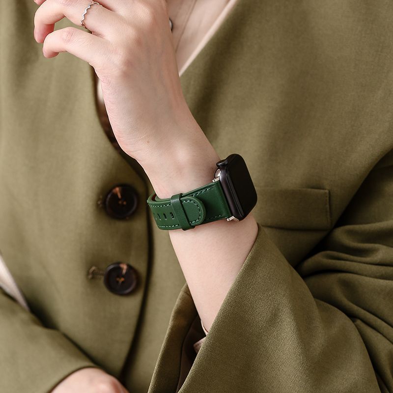 真皮小圆尾applewatch S7/8表带iwatch6543代苹果细款手表带小众