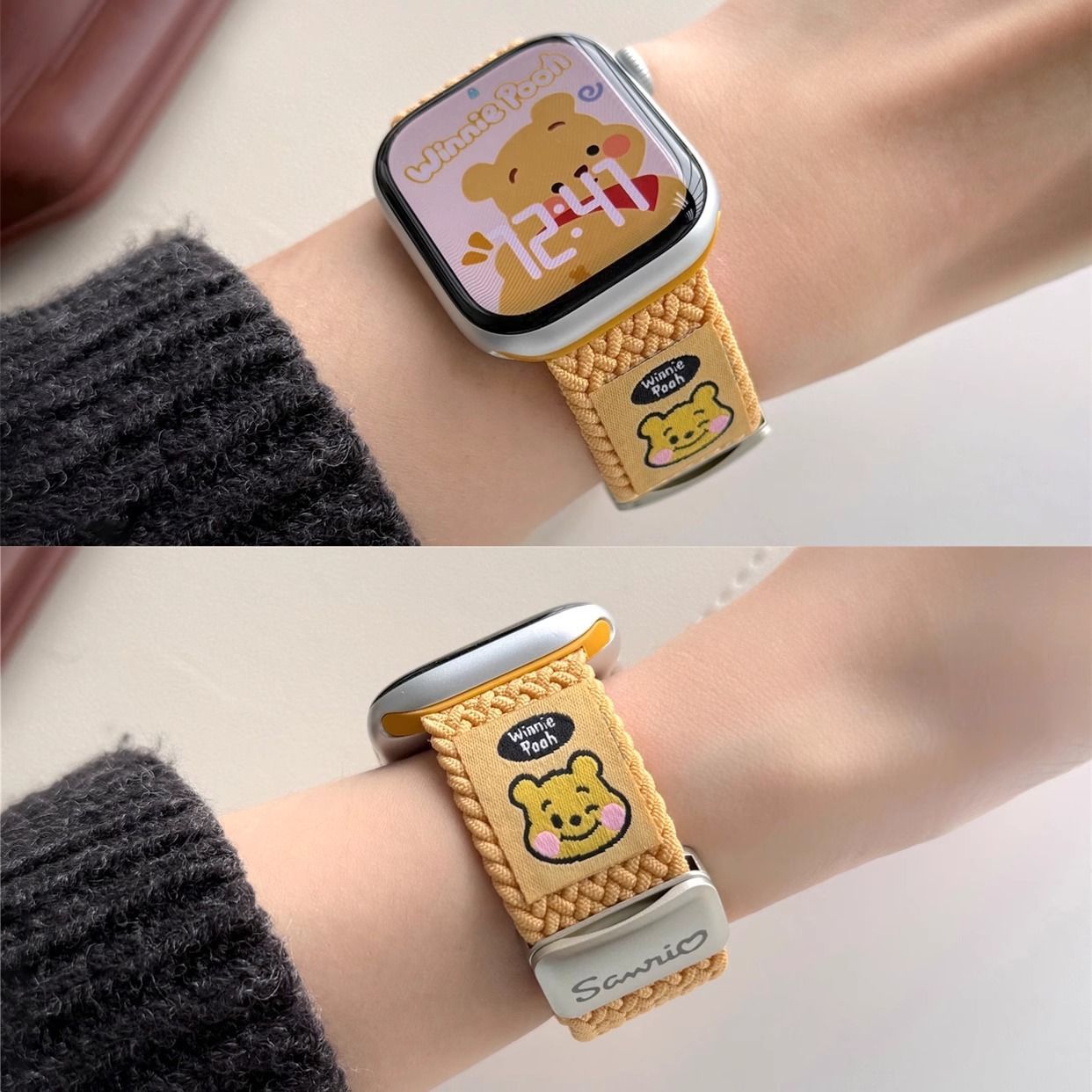 适用苹果手表s10代iwatch可爱卡通尼龙编织磁吸扣表带applewatch9