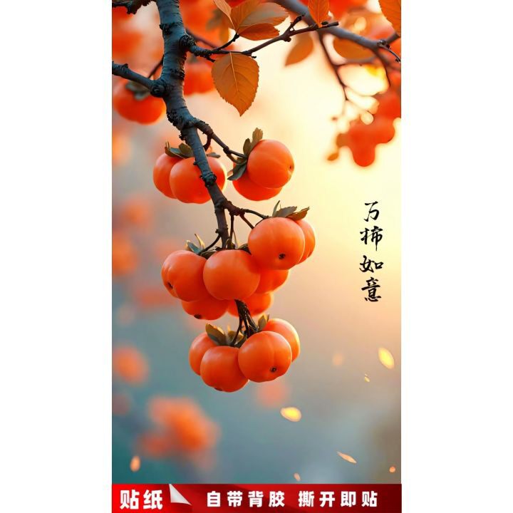 柿柿如意乔迁新居新房平安喜乐自粘墙贴画玄关餐厅卧室书房墙贴画