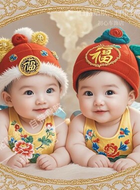 定制双胞胎福星宝宝床头喜庆福娃卧室自粘墙贴喜娃娃结婚床上娃娃