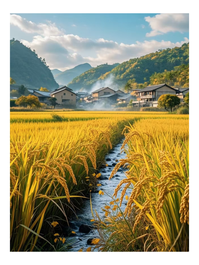 丰收麦田稻田风景画秋收图自粘墙贴画客厅餐厅网红背景墙贴纸壁画