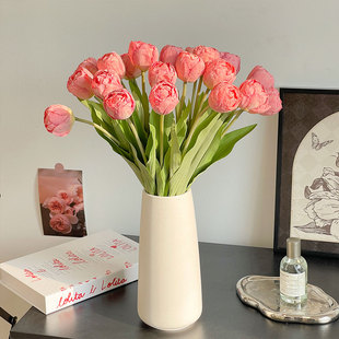 高档郁金香花束仿真花假花摆设客厅餐桌装 饰仿生花艺干花插花摆件