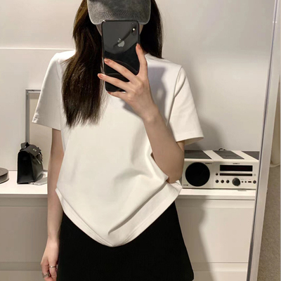 白色圆领短袖t恤女正肩纯