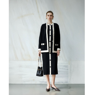 LYNEE【致敬Ch@nel】经典黑白撞色小香针织开衫女复古绵羊毛外套