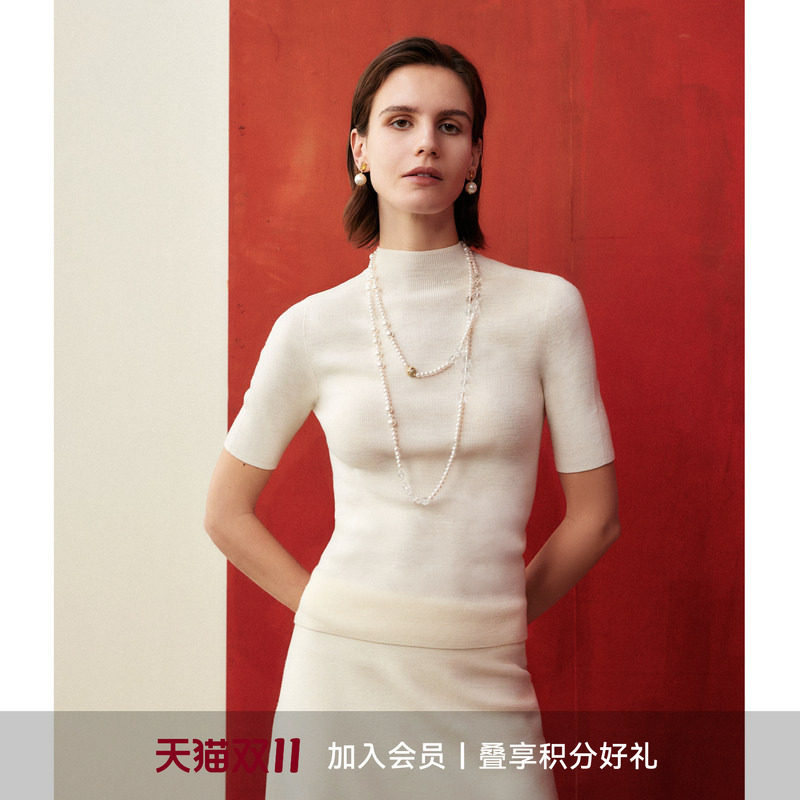 LYNEE 无缝羊毛针织打底衫女长袖中袖半高领修身显瘦上衣2026新款