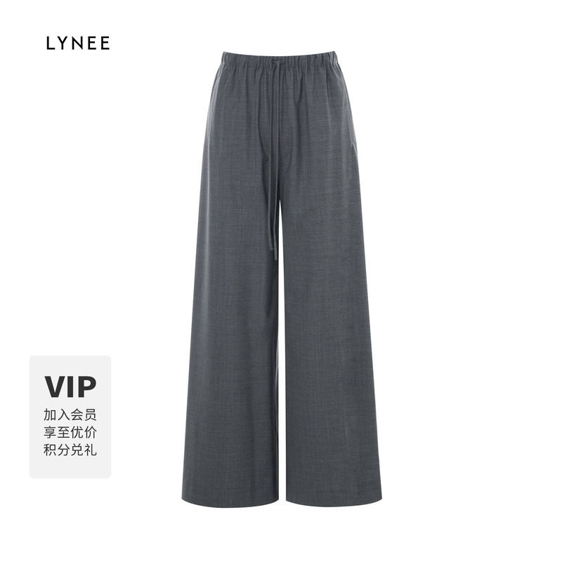 LYNEE 可水洗羊毛松紧腰简约宽松阔腿裤女休闲百搭裤子早秋新品图片