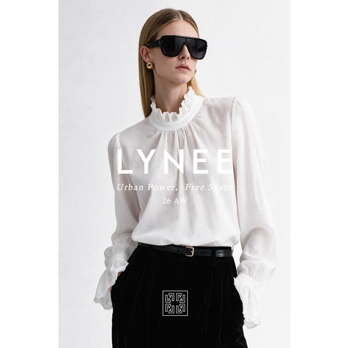 LYNEE老钱风100%棉荷叶边衬衫