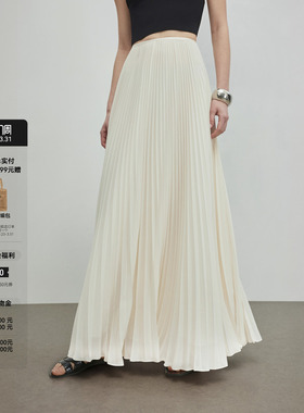 LYNEE气质雪纺纱裙 白色大裙摆半身裙女春季优雅长款梨形百褶伞裙