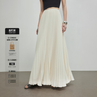 梨形百褶伞裙 优雅长款 LYNEE气质雪纺纱裙 白色大裙摆半身裙女春季