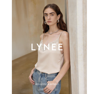 醋酸缎面质感 睫毛蕾丝吊带背心 重工绣花v领上衣 伊甸园 LYNEE