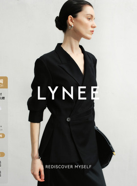 LYNEE 黑色夏季西装外套七分袖 女时尚简约通勤气质透感白色西服