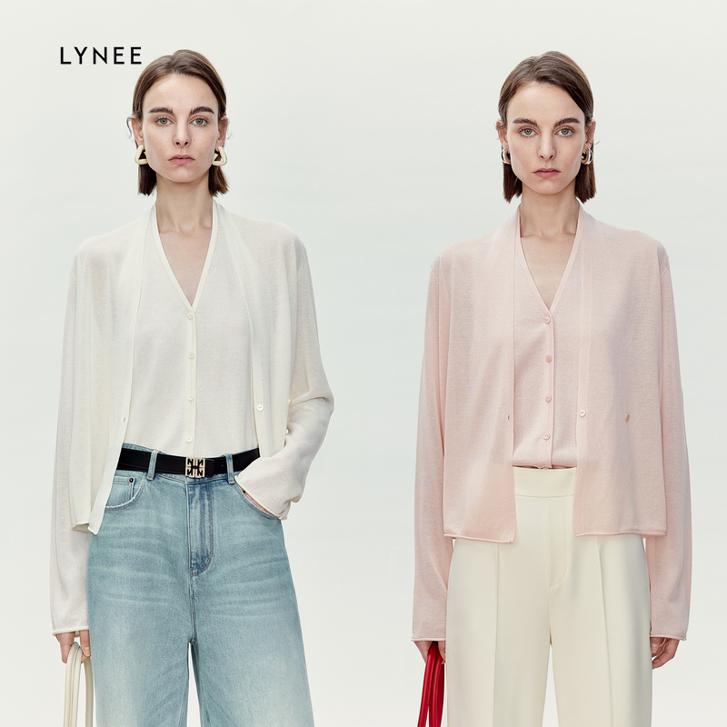 LYNEE 交叉式斜门襟连身立领针织开衫女设计感修身上衣