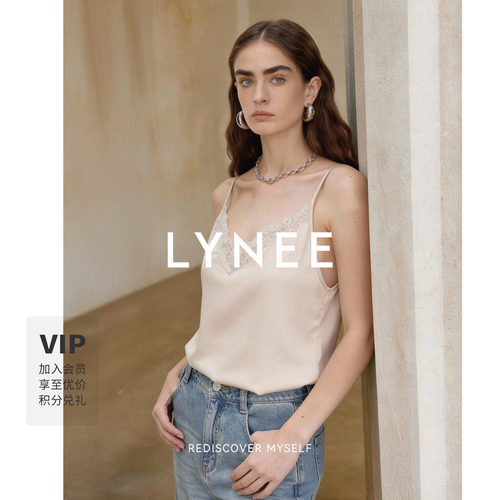 LYNEE【伊甸园】睫毛蕾丝吊带背心 醋酸缎面质感 重工绣花v领上衣
