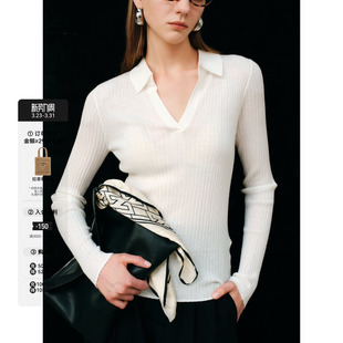 LYNEE【布尔乔亚宣言】Polo领长袖羊毛针织衫 慵懒风早春显瘦上衣