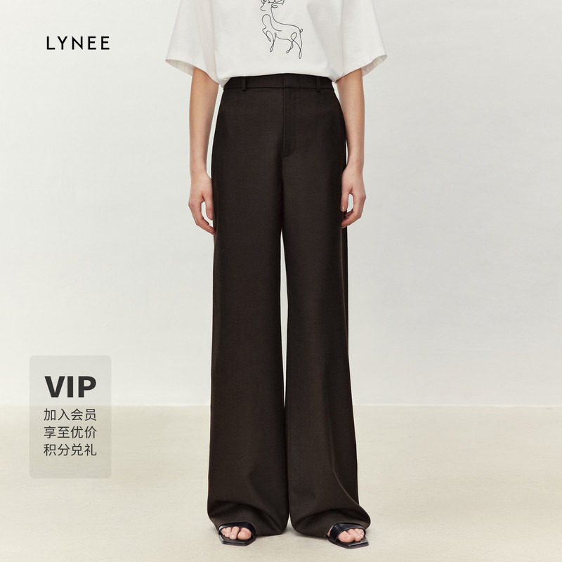 LYNEE 精纺羊毛裤子女新款高腰休闲直筒裤简约百搭设计感长裤图片