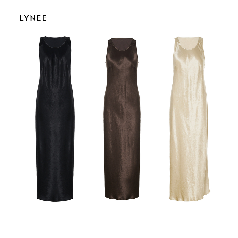 LYNEE 肌理醋酸垂顺收腰背心连衣裙女夏季新款简约显瘦长裙老钱风