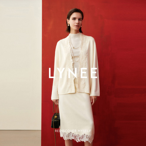 LYNEE【奥法庄园】重工蕾丝花边针织开衫外套半身裙两件套装女秋