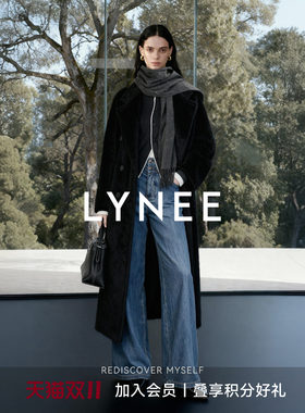 LYNEE【黑标801 水光大衣】秘鲁进口苏力羊驼毛大衣女黑色长外套