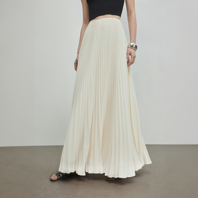 LYNEE气质雪纺纱裙 白色大裙摆半身裙女秋季优雅长款梨形百褶伞裙