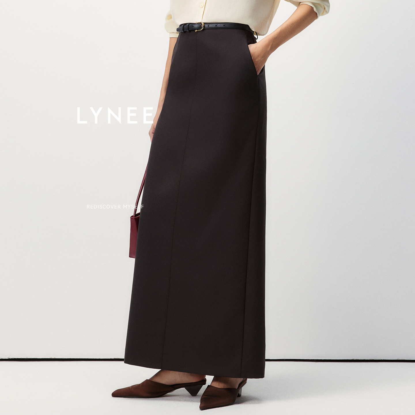 新LYNEE【摩卡长诗】精纺羊毛直筒半身裙女2025冬高级感长裙